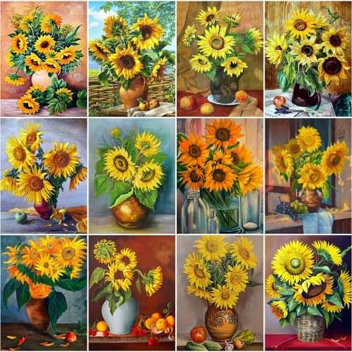 MomoArt Diamond Embroidery Sunflower Picture Of Rhinestones Diamond Painting Flower Cross Stitch Mosaic Vase Needlework Wall Art