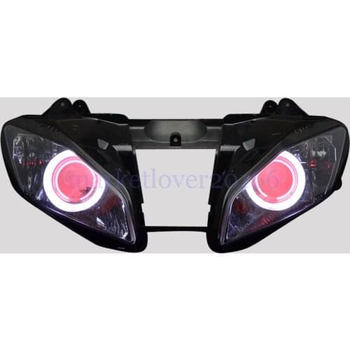Motorcycle Headlight assembled Projector Headlight Assembly HID White Angel Eyes Red Demon Eyes for Yamaha YZF-R6 2006 2007