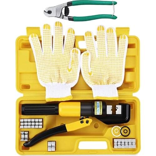 10T Hydraulic Crimper Tool Kit 4-70MM Tube Terminals Lugs Battery Wire Crimping Force YQK-70 Hydraulic Pliers Gloves for 1/8