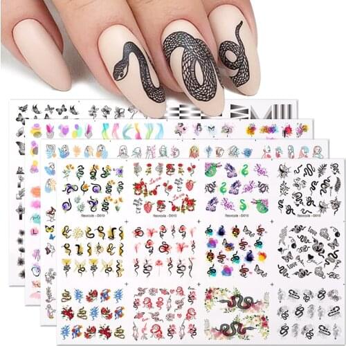 Harunouta 12pcs Black Snake Nail Stickers Wave Line Transfer Sliders Decoration Abstract Image Nail Art Designs Water Decals