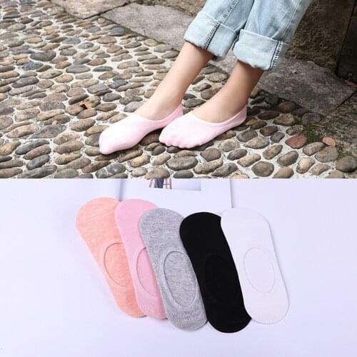 5Pairs/lot Womens Summer Socks Ladys Socks Japanese Candy Color Silicone Non-slip Solid Color Female Invisible Socks