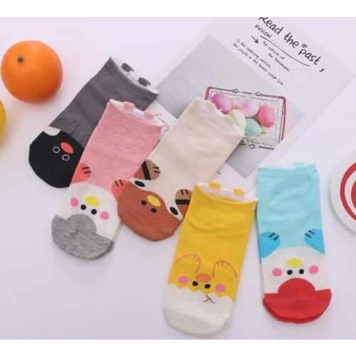 New spring summer home floor socks cartoon pattern straight womens boat socks asakuchi cat fruit cute expression short socks