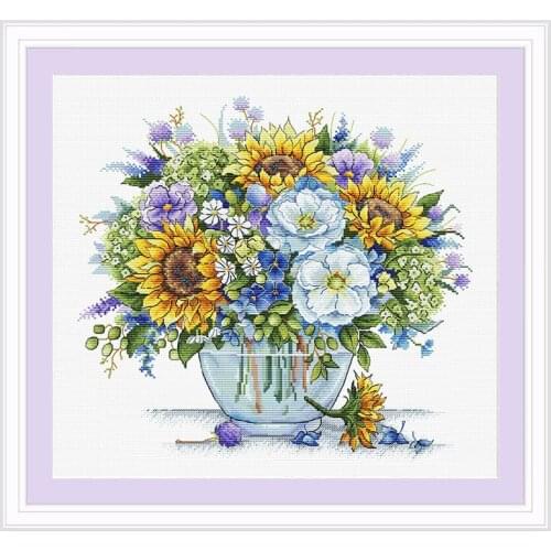 New Product Embroidery Fishxx Cross Stitch B1541 Sunflower Bouquet Plant Flower Hand Sewing Kit Home Decoration Painting