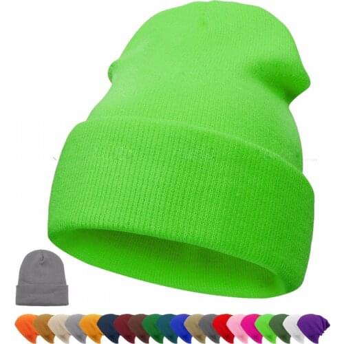 Winter Hat Beanie Plain Knitted Autumn Winter Warm Ski Cuff Cap Wool Soft Slouchy Skull Caps Beanies Men Women Street Hats