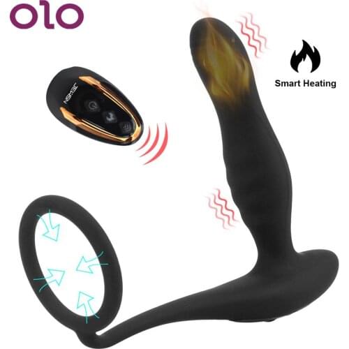 OLO 10 Modes Heated Dildo Anal Vibrator Silicone Prostate Massager Male Masturbation Butt Plug Sex Toys For Men Gay Women