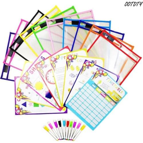 OOTDTY 20 Pcs Puzzle Toys Dry Brush Bag Can Be Reused PVC Transparent Drawing Toy Writing Dry Wipe Bag