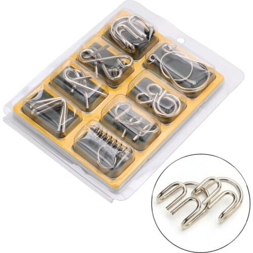 Genuine 8Pcs/Set Metal Wire Puzzle Game IQ Mind Test Brain Teaser Toys for Kids Adults