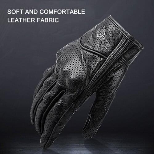 Genuine Sheepskin Gloves Breathable Full-fingers Durable Perforated Leather Gloves Hand Protector for Racing Motor Cycling