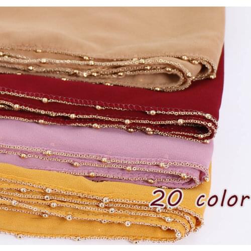 New plain bubble chiffon scarf long shawl gold plate chain hijab wrap muslim women head scarf headband islamic scarves 20pcs/lot