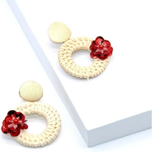 Europe America hot women Jewelery, Hemp Hand-knitted Rattan mat weaving accessories drop earrings, 2pairs per lot can mix color