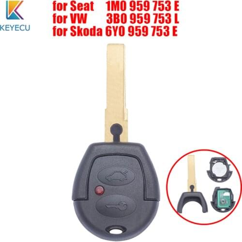 Keyecu Remote Key Fob 433MHz 2 Buttons for Seat 1M0 959 753 E for Volkswagen VW 3B0 959 753 L for Skoda 6Y0 959 753 E