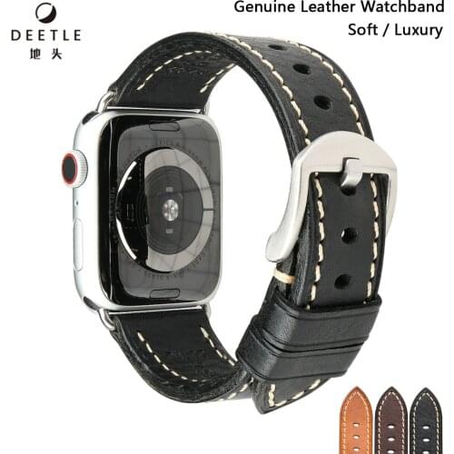 Genuine Leather Apple Watch Band 40mm 38mm Suitable For 5 44m 42mm Bracelet Belt iwatch Series 4/3/2/1 Stainless Steel Clasp