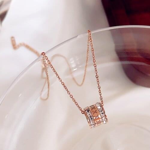 Luxury Famous Brand Jewelry Rose Gold Stainless Steel Roman numeral crystal necklace Female Charm necklace For Women