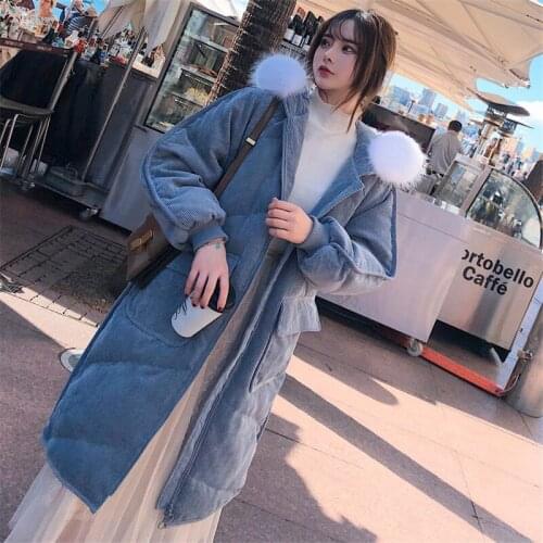 Big fur collar corduroy cotton coat real shot small man in long section ins bread coat jacket female 2020 new retro fashion wild