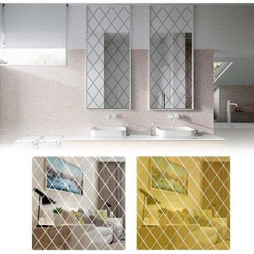 17Pcs DIY Art Self-Adhesive Wall Decals 3D Removable Mirror Wall Stickers Diamonds Triangles Acrylic Stickers for Home Decor