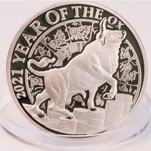 2021 Year Of The Ox Silver Coin New Year Souvenirs Gifts Lucky Commemorative Coins Medal Bull Symbol Christmas Gift