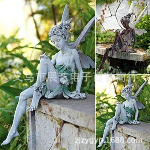 Sitting Fairy Statue Garden Ornament Resin Craft Landscaping Yard Decoration Home Garden Decoration Outdoor