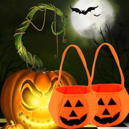 Halloween Loot Party Kids Pumpkin Trick or Treat Tote Bags Candy Bag Halloween Candy Storage Bucket Portable Gift Basket