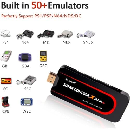 Super Console X Stick Mini Video Game Console Emulator 4K 64 Bit Retro Console Built-in 50000+ Games Double Controller