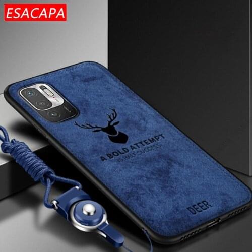 Fabric Cloth Lanyard Phone Case For Xiaomi Redmi Note 10T Pro 5G 4G Elk Pattern Cover For Xiaomi POCO M3 Pro 5G 4G M2103K19G