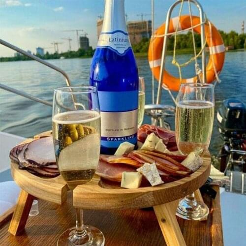 Outdoor Garden Furniture Portable Wooden Foldable Picnic Table Stable Mini Camping Folding Table Beer Wine Glasses Holder Rack