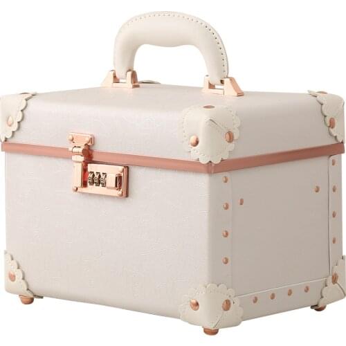 Urecity Portable Makeup Cosmetic Organizer Case Leather Storage Box with Combination Lock