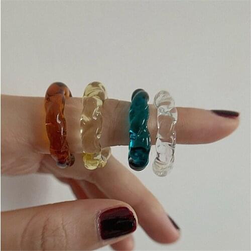 Vintage Hip Hop Transparent Resin Ring Korean Colorful Spiral Thick Circle Ring Simple High Street Gothic Ring Women