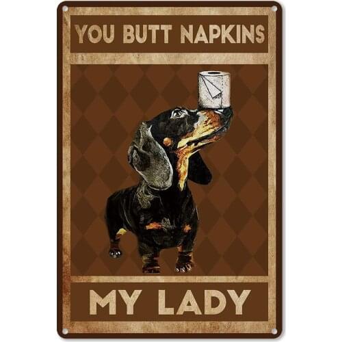 ForbiddenPaper Funny Bathroom Quote Cat Metal Tin Sign Wall Decor - Vintage Your Napkins My Lady Tin Sign for Toilet Bathroom