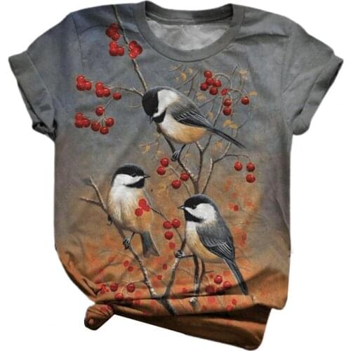 2021 Summer T-shirt Womens Hummingbird Print Casual Top Womens Streetwear Aesthetics Retro Shirt Short Sleeve Graphic T-shirt