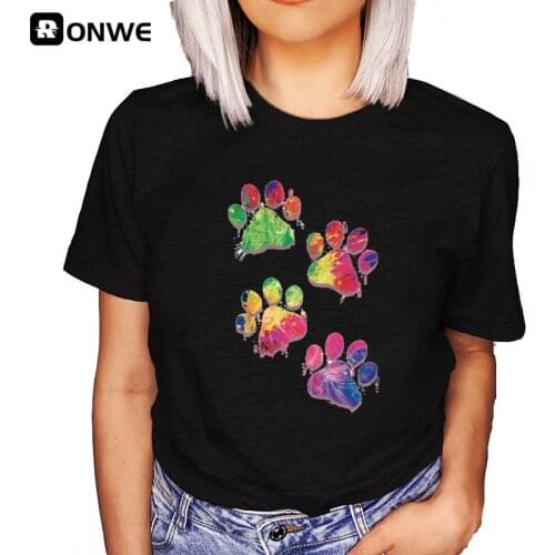 Women Cartoon Watercolor Paw Pet Dog Cute Fashion Print Graphic Summer Short Sleeve Female Clothes Tops Tees Tshirt T-Shirt