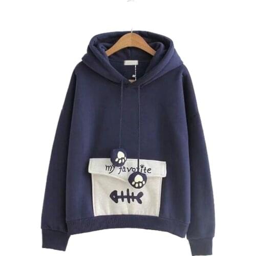 Merry Pretty Women Plus Velvet Thick Hooded Sweatshirts Cartoon Print Long Sleeve Hoodies For Femme Casual Pockets Pullovers