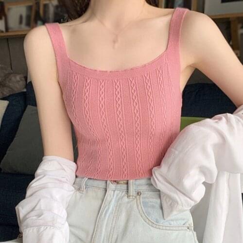 Women Knitted Camisole Summer Vest Sleeveless Casual Tank Top Sexy Female Soild Camis