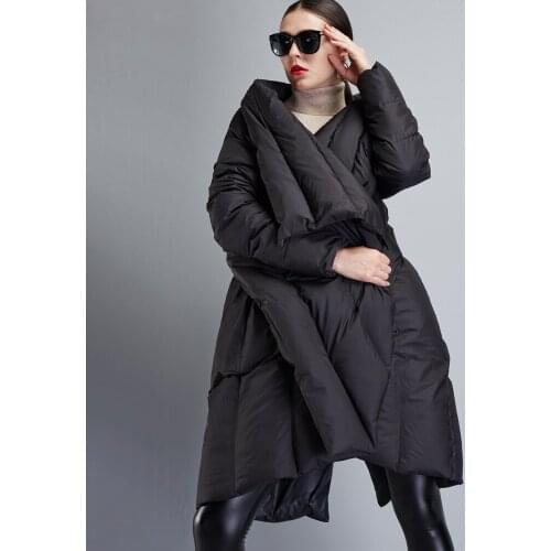 High Quality 2019 Winter Womens European Design Runway Fashion Asymmetric Length Long Down Coat High-end Brand Down Jacket