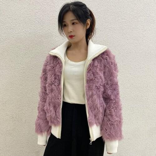 Top Selling Fur Cardigan Knitted Sweater Women Warm Lamb Fur Coat Fashion Casual Jacket Elastic Cuffs And Hem High Quality