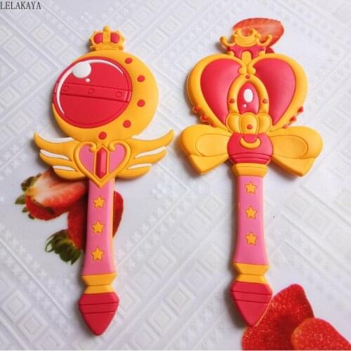 1pcs Anime Sailor Moon Tsukino Usagi Action Figure Printed PU Stick Portable Heart Round Make up Handle Small Mirror toy Gift