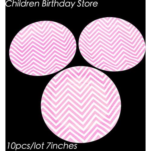 10pcs/lot Pink Chevron disposable plates Pink Chevron theme birthday party decorations Chevron pink paper plates