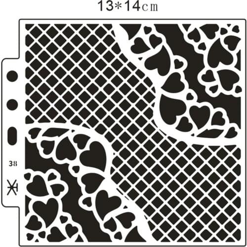 13*14cm grid hearts Cover templat scrapbook stencils spray plastic mold shield DIY cake hollow Embellishment printing lace ruler