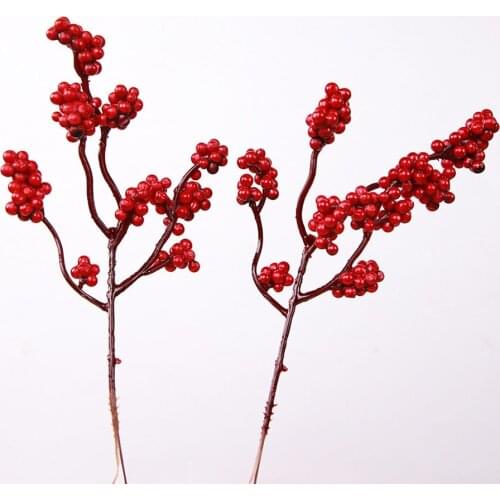 2pc Simulation Mini Red Berries Branch DIY fake Flower Arrangement Photography Props Christmas Home Party Decorations