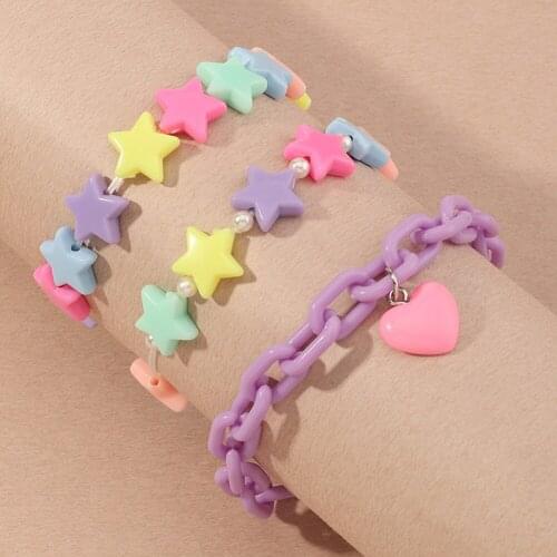 3pcs/set Sweet Candy Color Bracelet Resin Women Love Pendant Bangle Jewelry