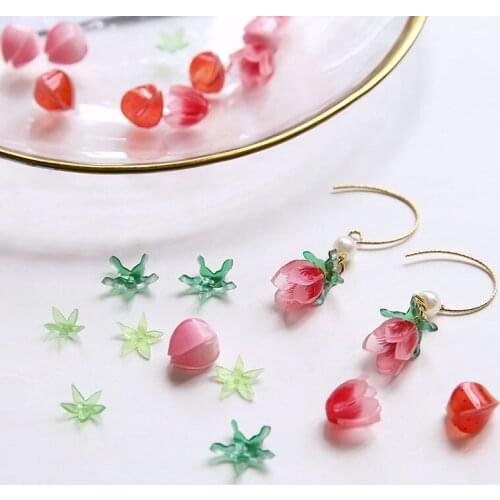 6pcs Japanese Sweet Cute Lovely Flower Earrings Leaves Strawberry Goldfish Acetate Earrings For Women Diy Earrings Material