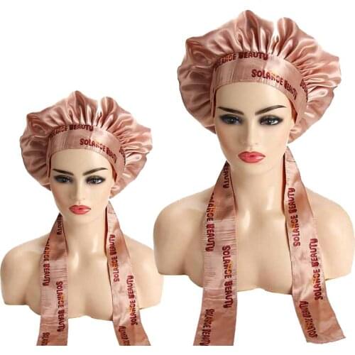 Custom Logo Multy Logo Satin Bonnet With Headband Human Virgin Hair Extensions Bundle Wigs Sleep Protect Bonnet