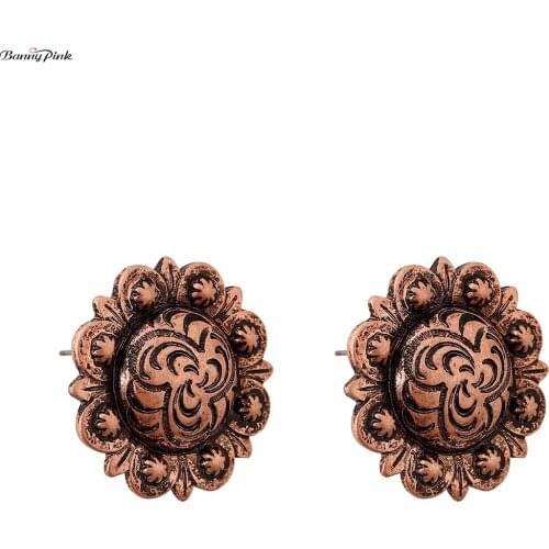 Banny Pink Vintage Metal Sunflower Stud Earrings For Women Gypsy Geometric Round Post Earrings Pendientes Brincos Mujer Bijoux