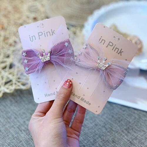 Boutique ins 15pcs Fashion Rhinestone Tiaras Gauze Bow Hairpins Glitter Crown Star Bowtie Hair Clips Princess Hair Accessories