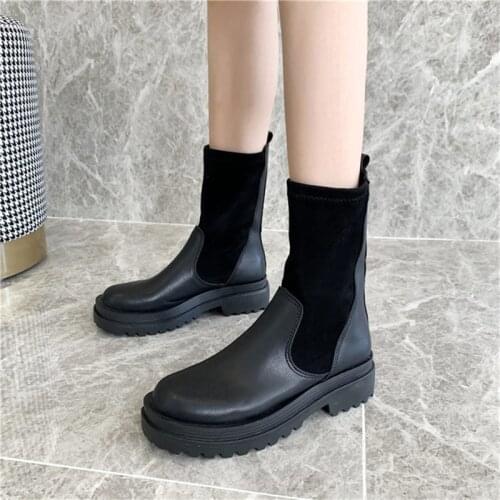 COOTELILI Women Winter Nakle Boots Round Toe Slip On 5cm Heel Boots For Woman Fashion Shoes Basic Botas Mujer Plus Size 39