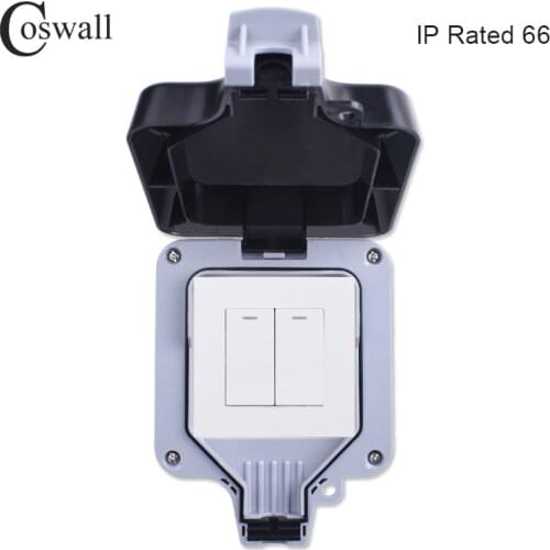 Coswall IP66 Weatherproof Waterproof Outdoor Wall Switch 2 gang 1 way On / off Light Switch