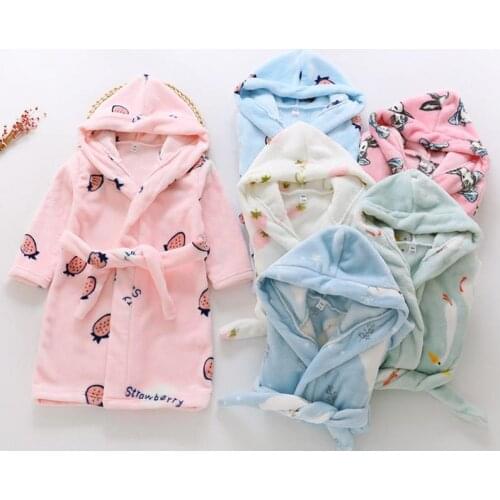 Kids Flannel Bath Towel Bathrobes Children Cartoon Boys Girls Soft Plush Winter Warm Pajamas Hooded Long Sleeve 2Y-10Y