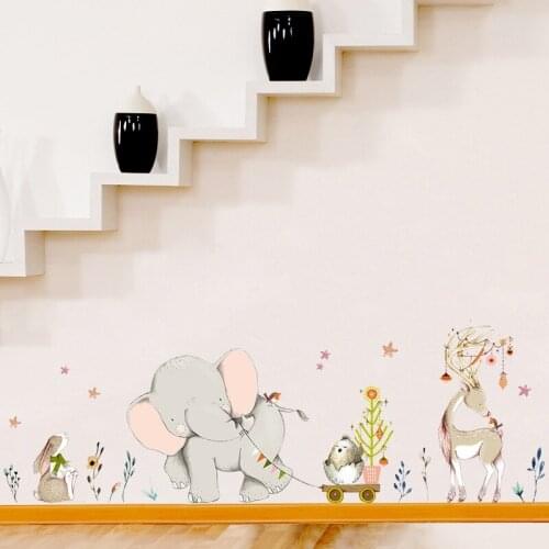 DIY Cartoon Animal Kids Room Decoration Wall Sticker Elephant Rabbit Deer Paintings for Baby Bedroom Poster Wall Art