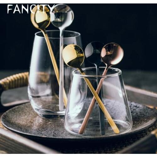 FANCITY Stainless steel coffee spoon dessert milk tea small spoon home creative stirring spoon coffee spoon cute small spoon