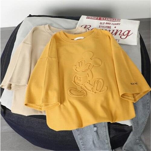Disney Mickey Women T-shirt Female Cartoon Cotton Loose Shirts Summer Casual Short-sleeved T-shirt Fashion Cute Lady Tops Tees