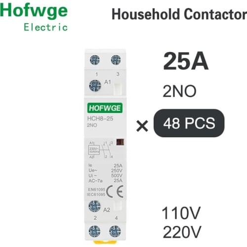 HCH8-25 48PCS Modular Contactor Switch Controller 2P 2NO 220V Automatic Household Contactor Din Rail Type